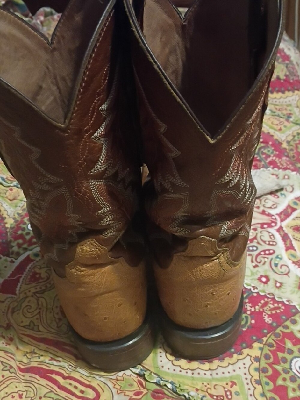 Men's Tony Llama Tan Genuine Ostrich Skin Western Boots - Picture 3 of 6